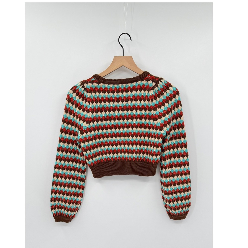 Cider Retro Diamond Knit Cropped Sweater Size S Geometric Boho Indie Fall Wear - Picture 4 of 6